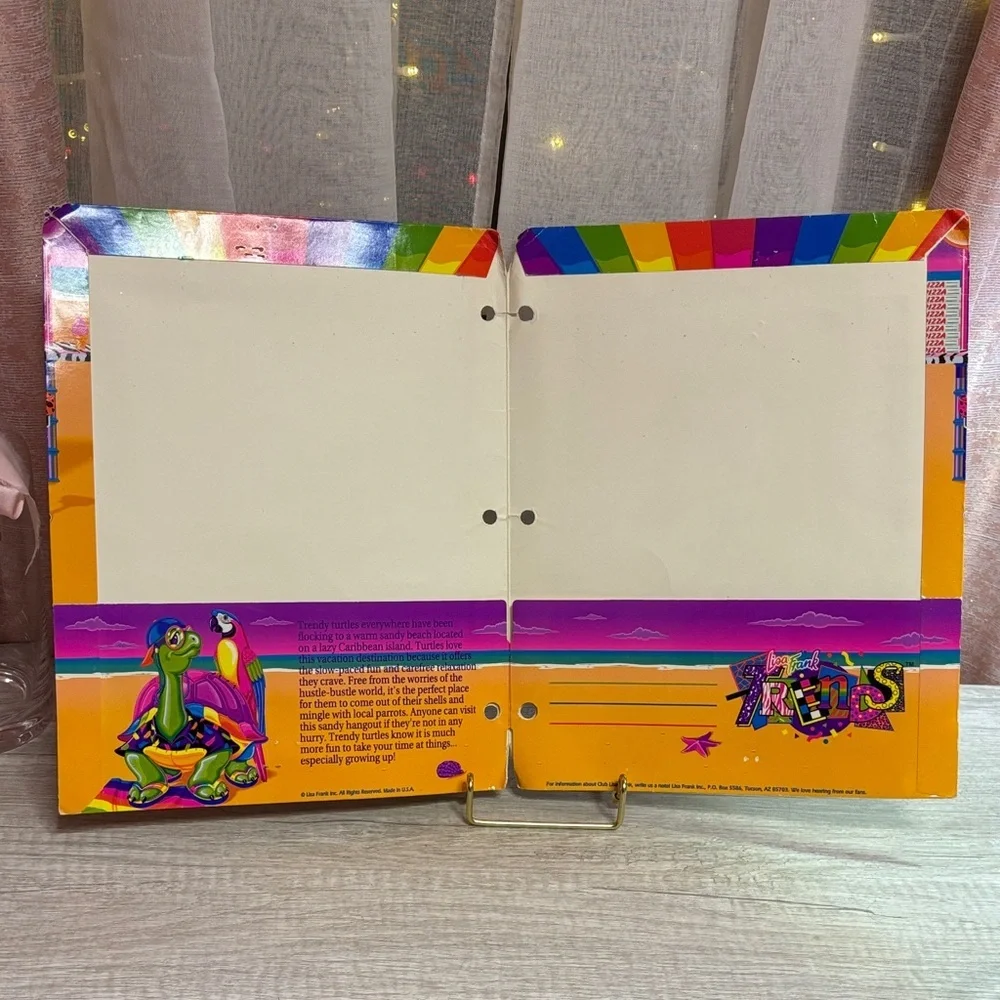 Vintage Lisa Frank Vibrant Turtle and Parrot